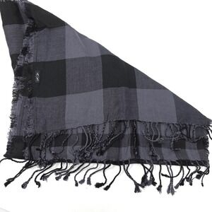 Armani Exchange AX Plaid Scarf Black Gray Fringe 68x15 Lightweight Unisex